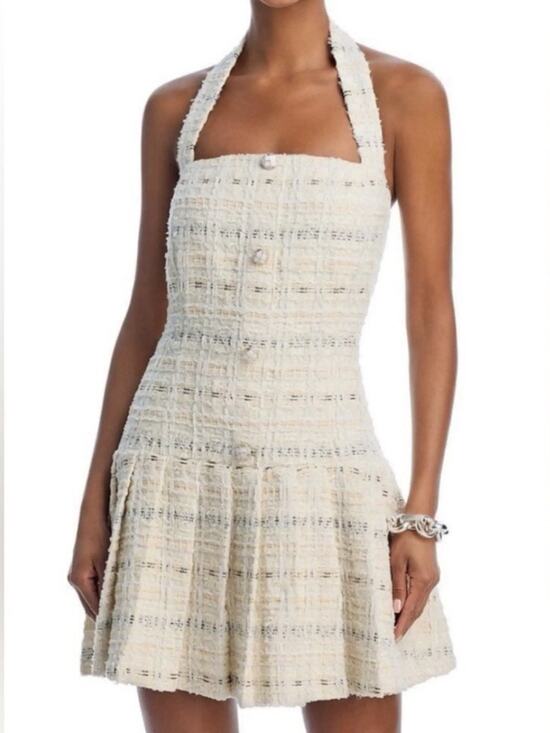 Aqua Dresses & Skirts - Aqua NWT Women’s Ivory Tweed Halter Mini Dress Sz XXL Buttons Pleated Skirt